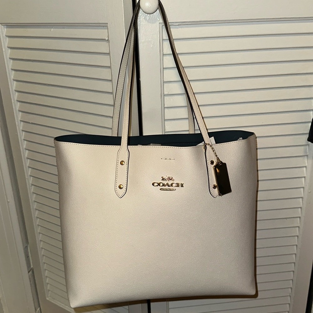 Coach Large Chalk Leather Town Tote Shoulder Bag